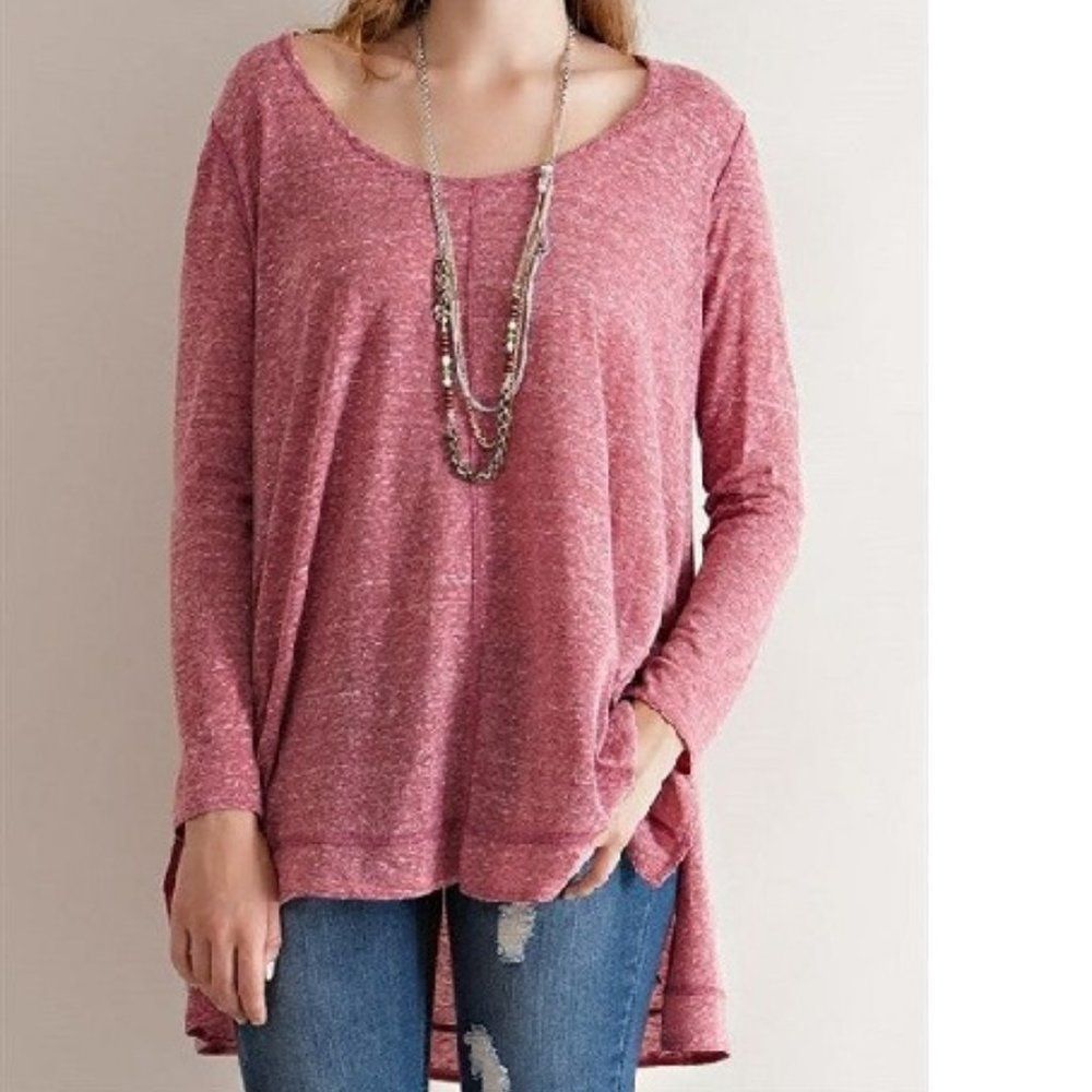 Entro Tunic Top Womens Oversized High Low Hem Red Long Sleeve Light Weight S